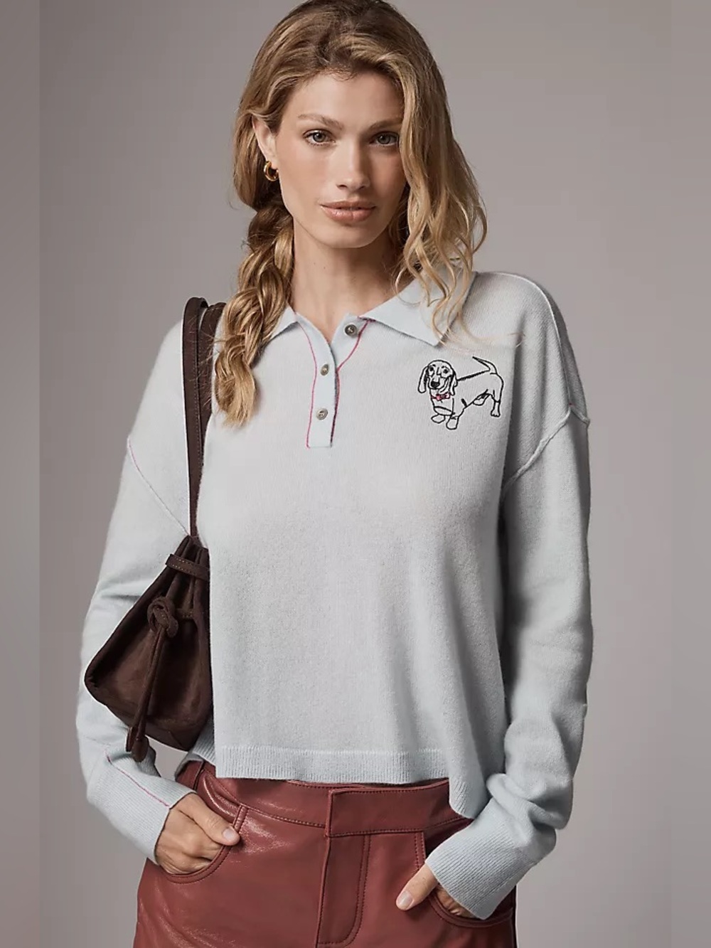 Anthropologie Pilcro Jensen Cashmere Crop Polo Sweater